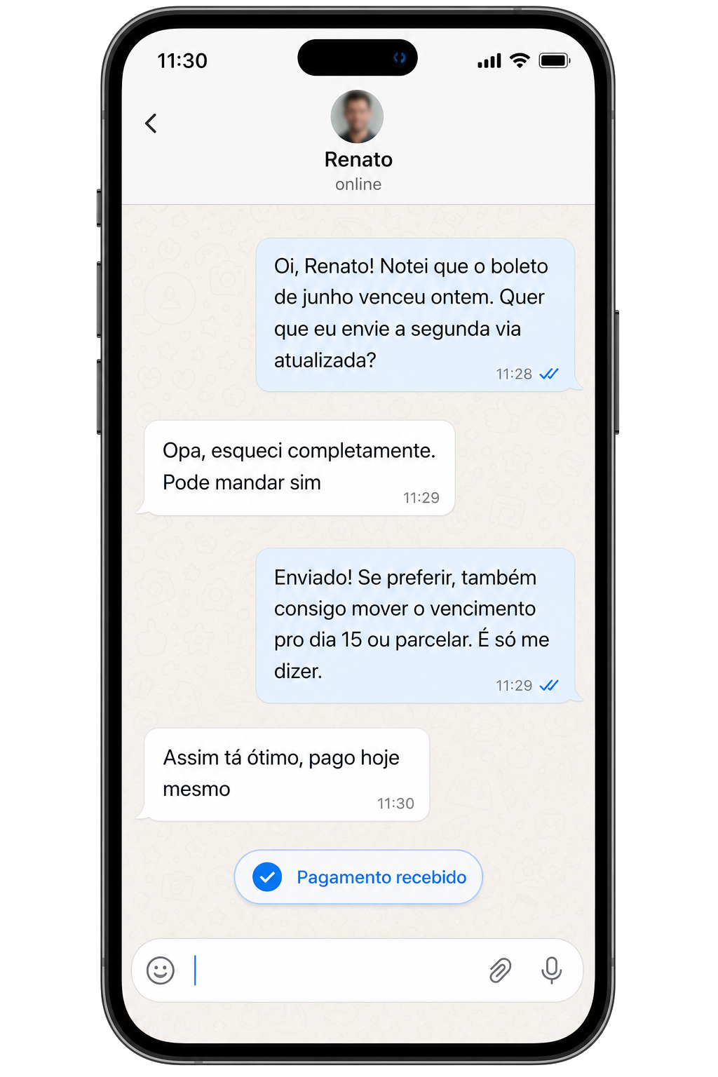 Conversa ilustrativa do Agente de cobrança da Grek