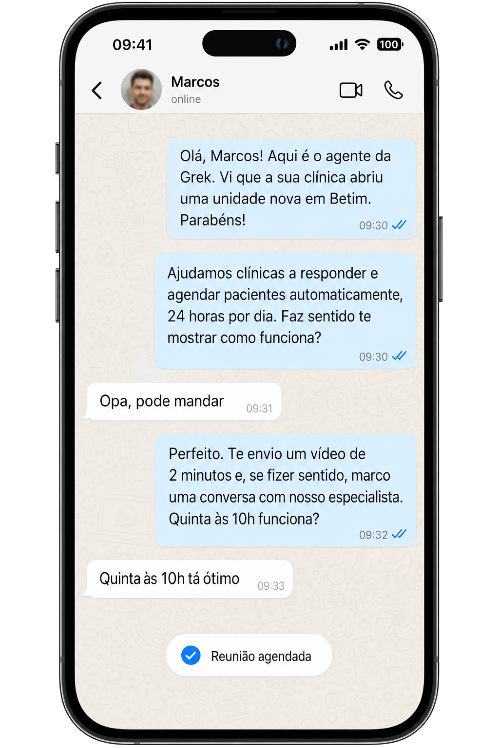 Conversa ilustrativa do Agente de prospecção da Grek